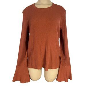 MADEWELL Women's Dark Orange Ribbed Pullover Top Size M Long Sleeve, Flare Cuff